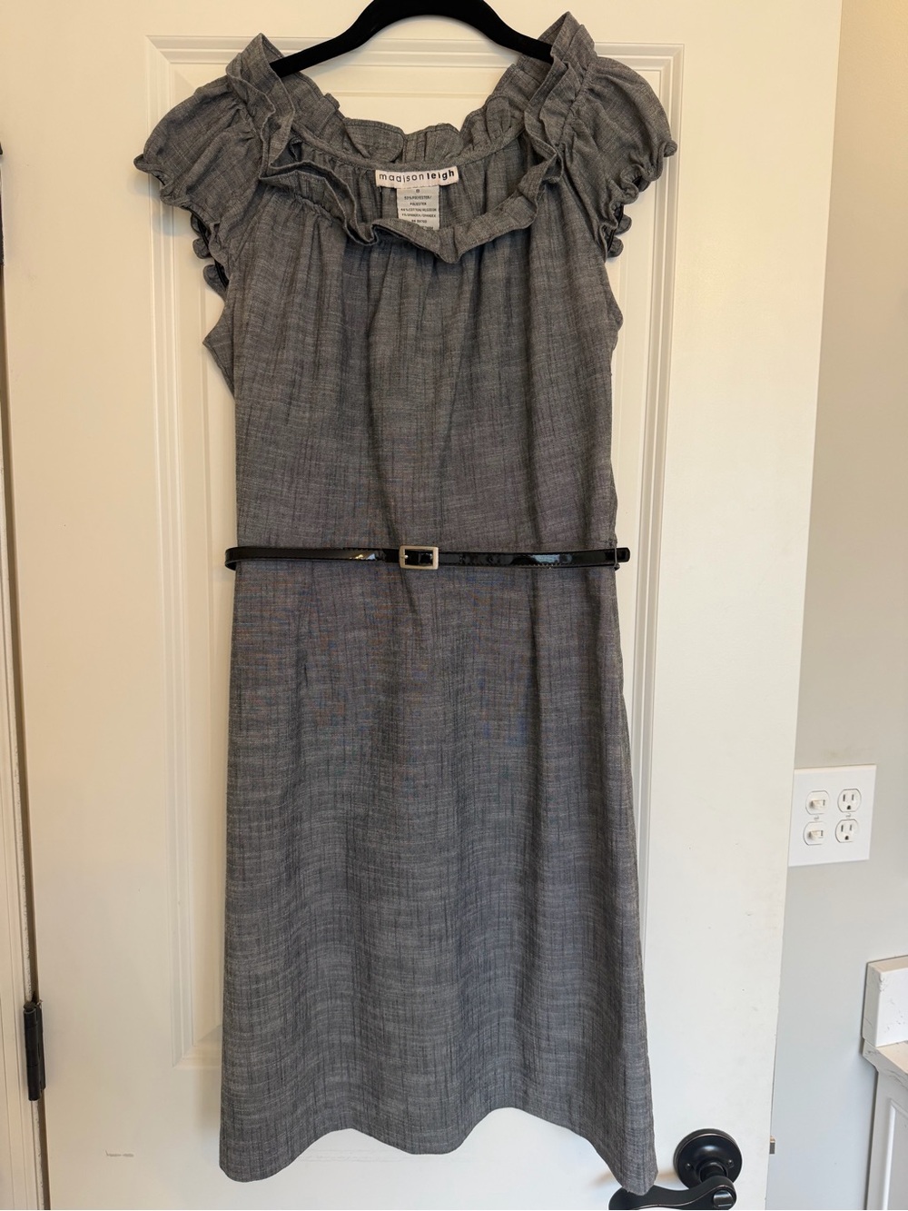 madison leigh Grey Ruffle Neck Belted Dress